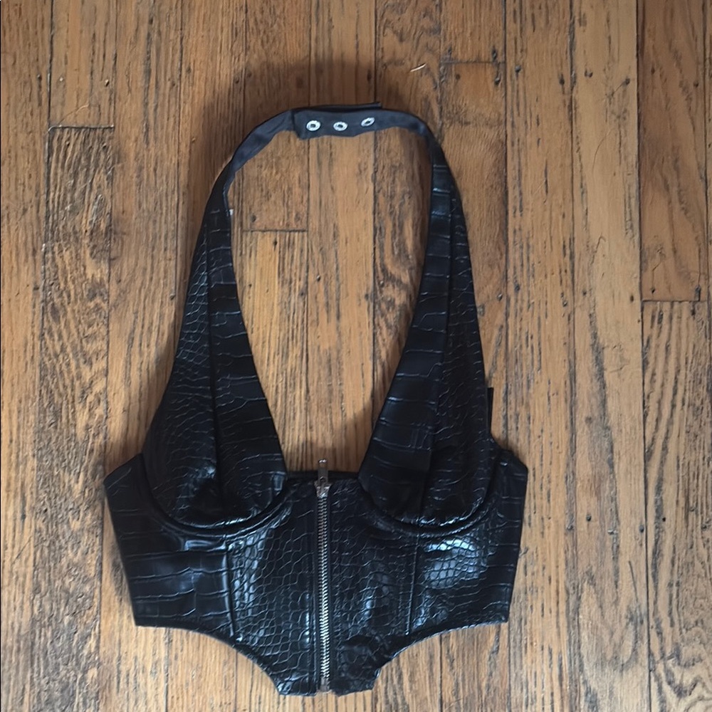 Edikted Black Bustier Crop Top with Buttoned Details